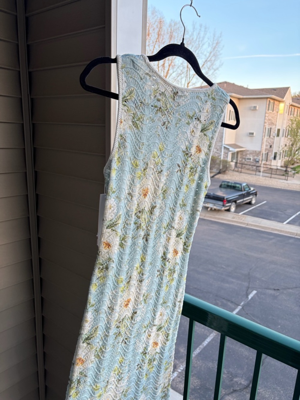 🆕🦋☘️ AQUA Floral Knit Dress M Ivory Blue Textured Crochet Midi Bloomingdale’s - Picture 6 of 15